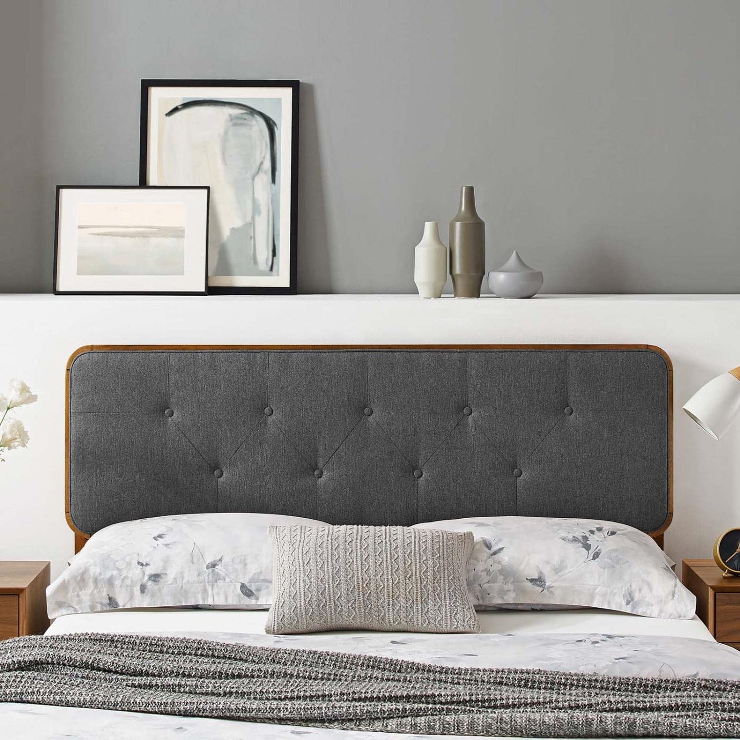 headboards | CasaFoyer Collins Tufted Wood Full Headboard | Modern Retro Style | Walnut Charcoal | Durable Rubberwood & MDF | Dense Foam Padding | Fabric Upholstery | Easy Assembly | casafoyer.myshopify.com