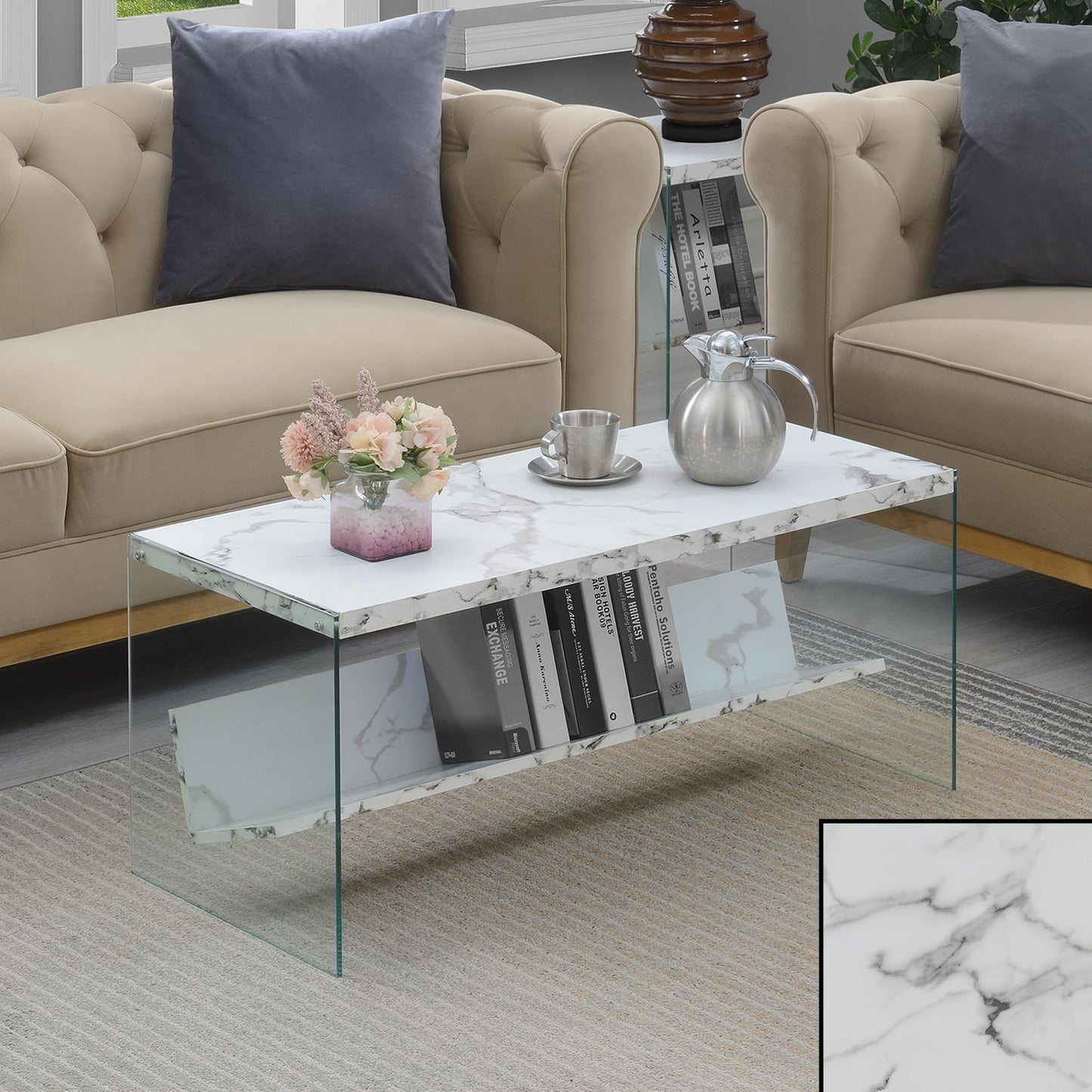 TABLE | Ergode SoHo Coffee Table with Shelf | Contemporary Design | Tempered Glass Sides | Spacious Tabletop | Ideal for Living Room, Office, or Entertainment Space | casafoyer.myshopify.com