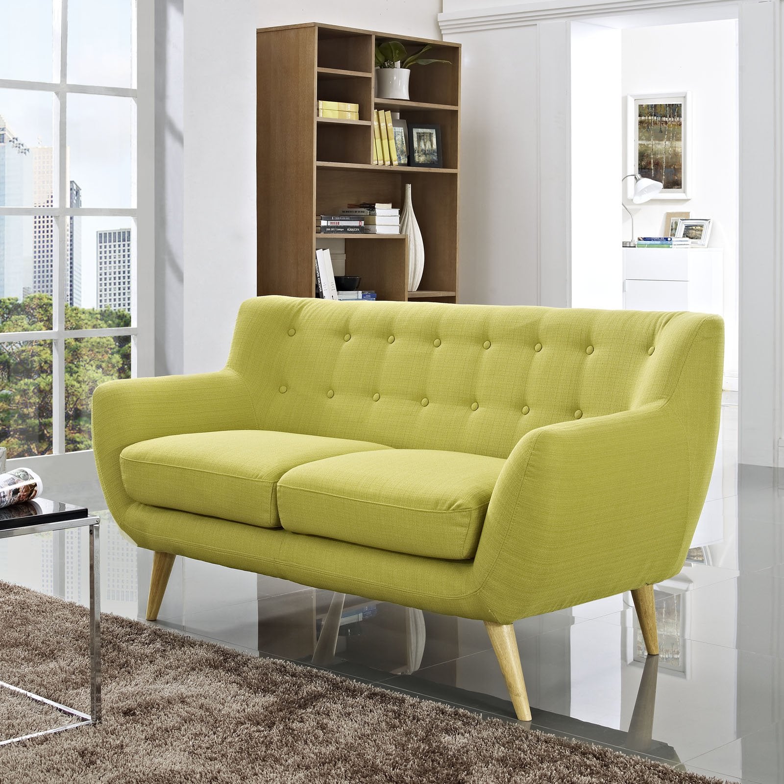 home office desk chairs | Remark Loveseat: Exquisite Comfort & Style | Mid-Century Inspired Legs | Polyester Upholstery with Fine Stitched Buttons | Elevate Your Living Room Décor | casafoyer.myshopify.com