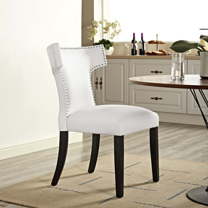 home office desk chairs | CasaFoyer Curve Dining Side Chair | Elegant Vinyl Upholstered Chair with Nailhead Trim | Dense Foam Padding | Non-Marking Foot Caps | White | casafoyer.myshopify.com