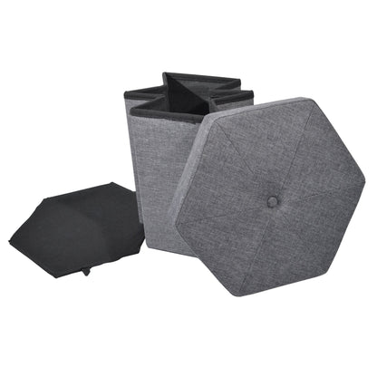 Ottoman | CasaFoyer Collapsible Hexagon Storage Ottoman - Grey Linen | Versatile & Comfortable | Ample Storage | Easy to Collapse & Store | Tufted & Stitched Top | 15x15 | 500 lbs Weight Limit | casafoyer.myshopify.com