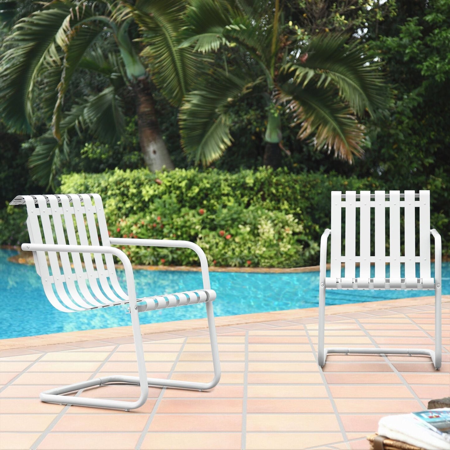 Chair | CasaFoyer Gracie Cantilevered Steel Chair | Weatherproof & Comfortable | White | 2PC/1CARTON | casafoyer.myshopify.com