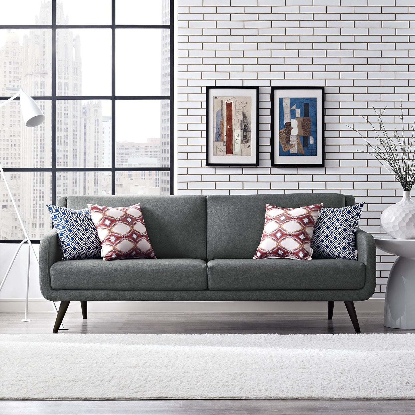 sofas | CasaFoyer Verve Mid-Century Upholstered Sofa - Gray | Dense Foam Cushioning | Espresso Stained Wood Legs | Ideal for Living Rooms, Lounges, and Reception Areas | casafoyer.myshopify.com