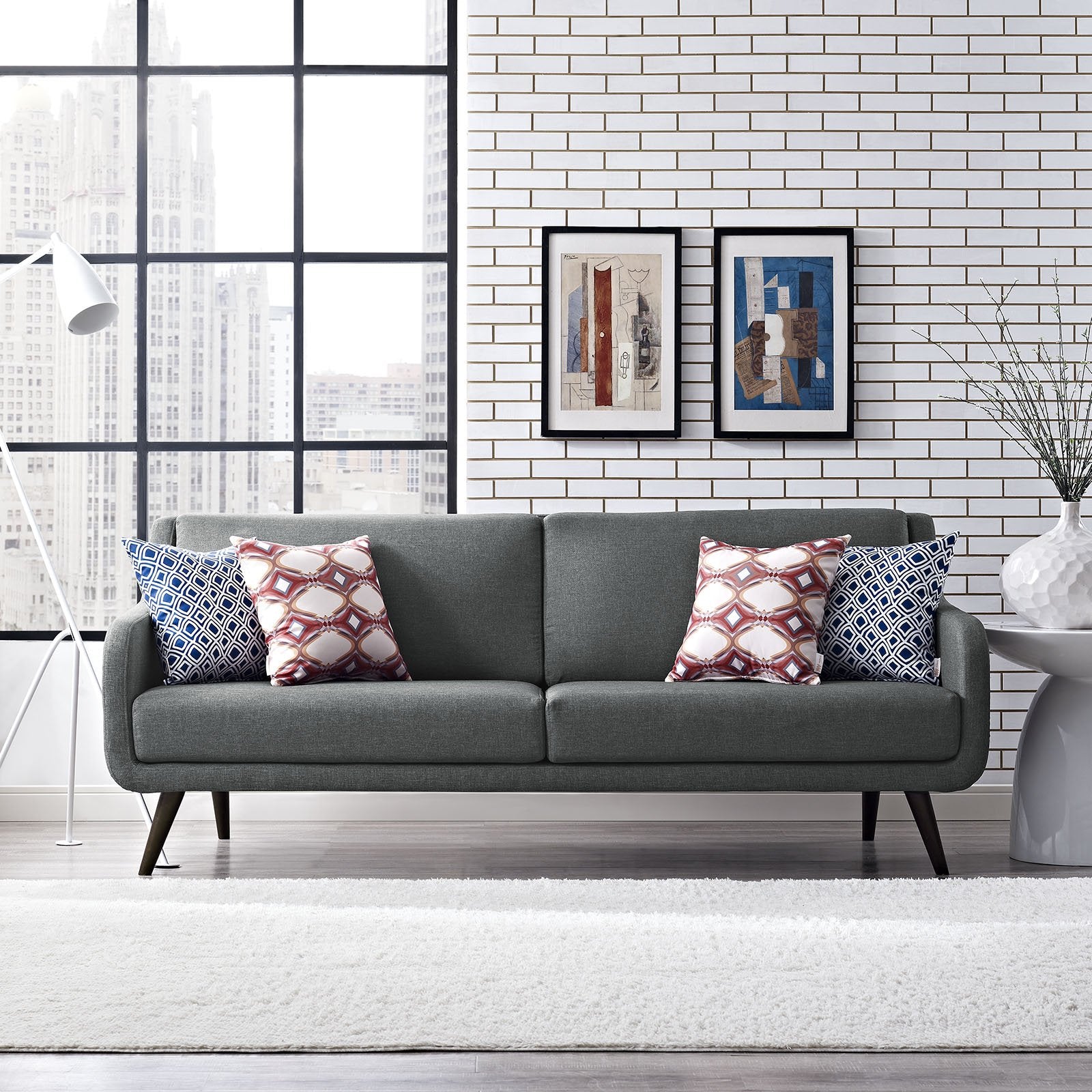 sofas | CasaFoyer Verve Mid-Century Upholstered Sofa - Gray | Dense Foam Cushioning | Espresso Stained Wood Legs | Ideal for Living Rooms, Lounges, and Reception Areas | casafoyer.myshopify.com