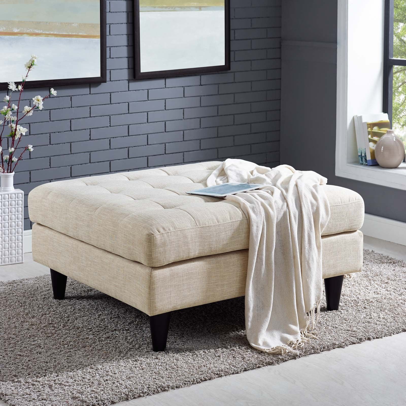 ottomans | CasaFoyer Empress Holistic Furniture Design | Tufted Ottoman with Luxurious Cushions & Elegant Armrests | Black Stained Legs | Scratch-Resistant Glides | Opulent Fabric Upholstery | casafoyer.myshopify.com