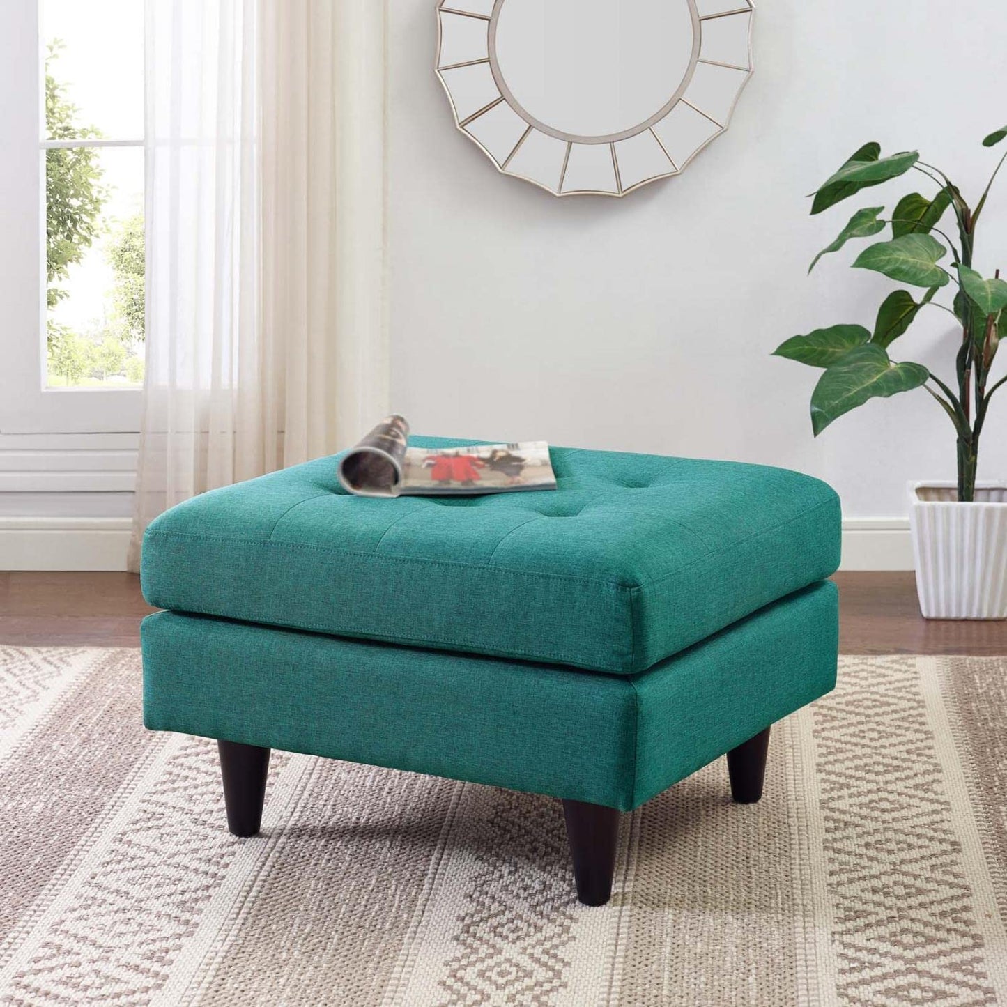 ottomans | CasaFoyer Empress Mid-Century Style Ottoman | Ultimate Comfort & Style | High-Quality Fabric | Plush Foam Padding | Stained Hardwood Legs | Box Design | Tranquil Ambiance | casafoyer.myshopify.com