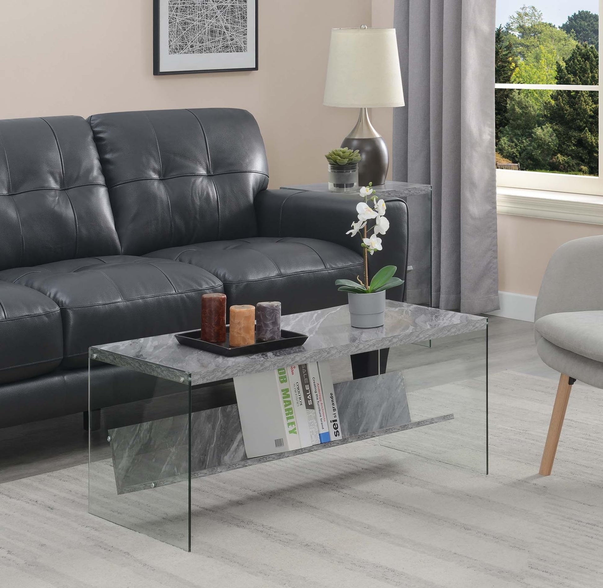 TABLE | Ergode SoHo Coffee Table with Shelf | Contemporary Design | Tempered Glass Sides | Spacious Tabletop | Portable | Ideal for Living Room, Office, or Entertainment Space | Lower Shelf for Storage | casafoyer.myshopify.com