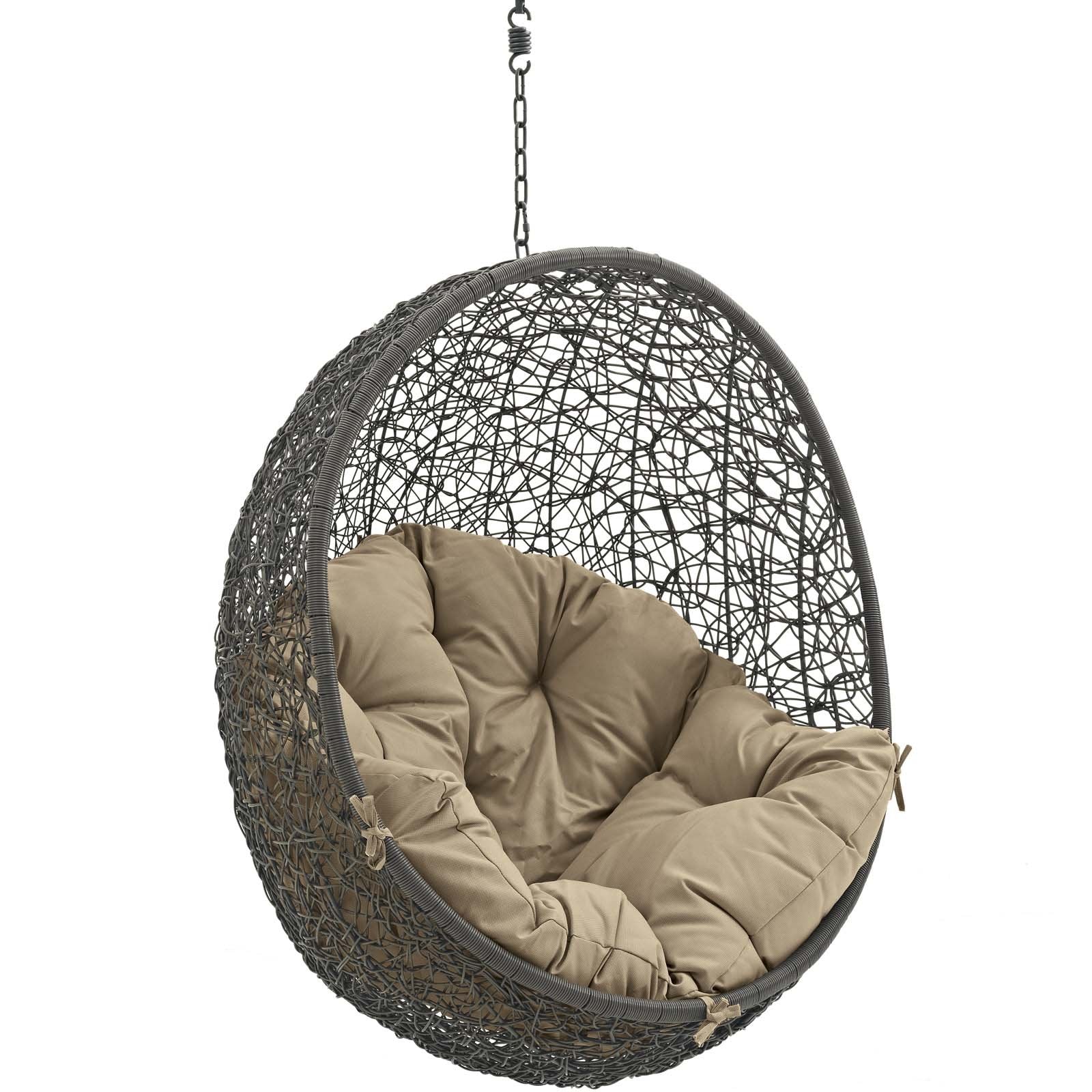 porch swings | Ergode Hide Outdoor Patio Swing Chair | Luxurious Synthetic Rattan Weave | All-Weather Cushion | Adjustable Steel Chain | Ideal for Patio, Backyard, Porch | UV Resistant | Gray Mocha | casafoyer.myshopify.com