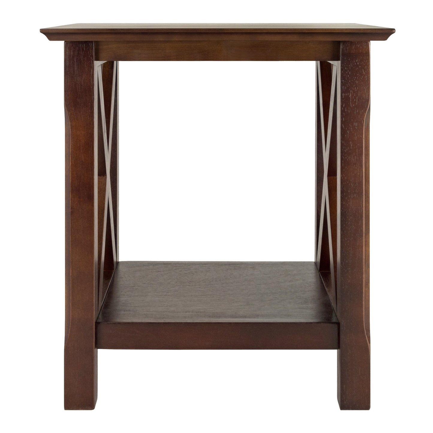 TABLE | Ergode Xola End Table | Stylish X Panel Design | 20W x 19.1D x 21.9H | Lower Shelf for Convenient Storage | Rich Cappuccino Finish | casafoyer.myshopify.com