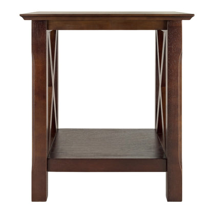 TABLE | Ergode Xola End Table | Stylish X Panel Design | 20W x 19.1D x 21.9H | Lower Shelf for Convenient Storage | Rich Cappuccino Finish | casafoyer.myshopify.com