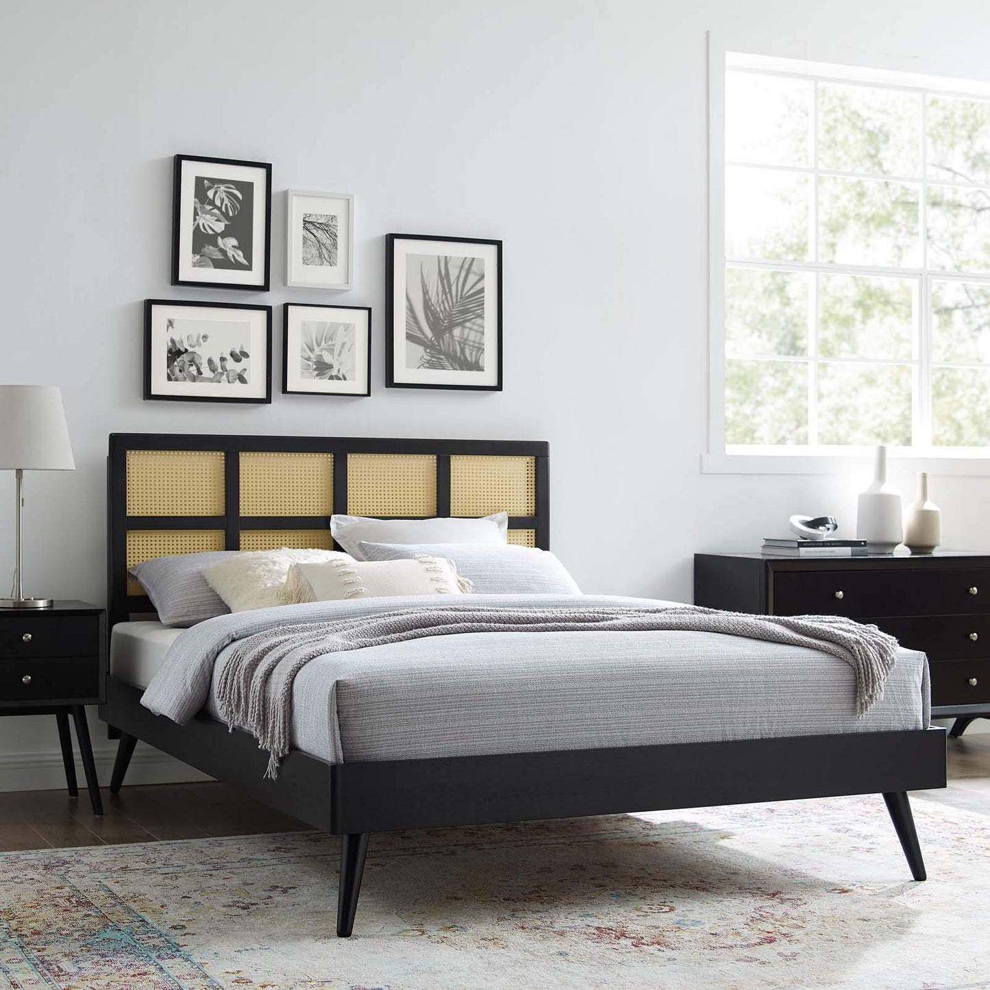 adjustable bed bases | CasaFoyer Sidney Woven Cane Rattan Wood King Platform Bed | Retro Charm, Natural Beauty | Mid-Century Design | Durable, No Box Spring Needed | Luana Cane Headboard, Margo Platform Bed Frame | Black | casafoyer.myshopify.com