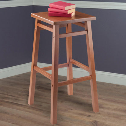 STOOL_SEATING | CasaFoyer  Wood Carter Square Seat Bar Stool - Teak Finish | Solid Wood Construction | 2 Height Options | Sturdy & Stylish | Easy Assembly | casafoyer.myshopify.com