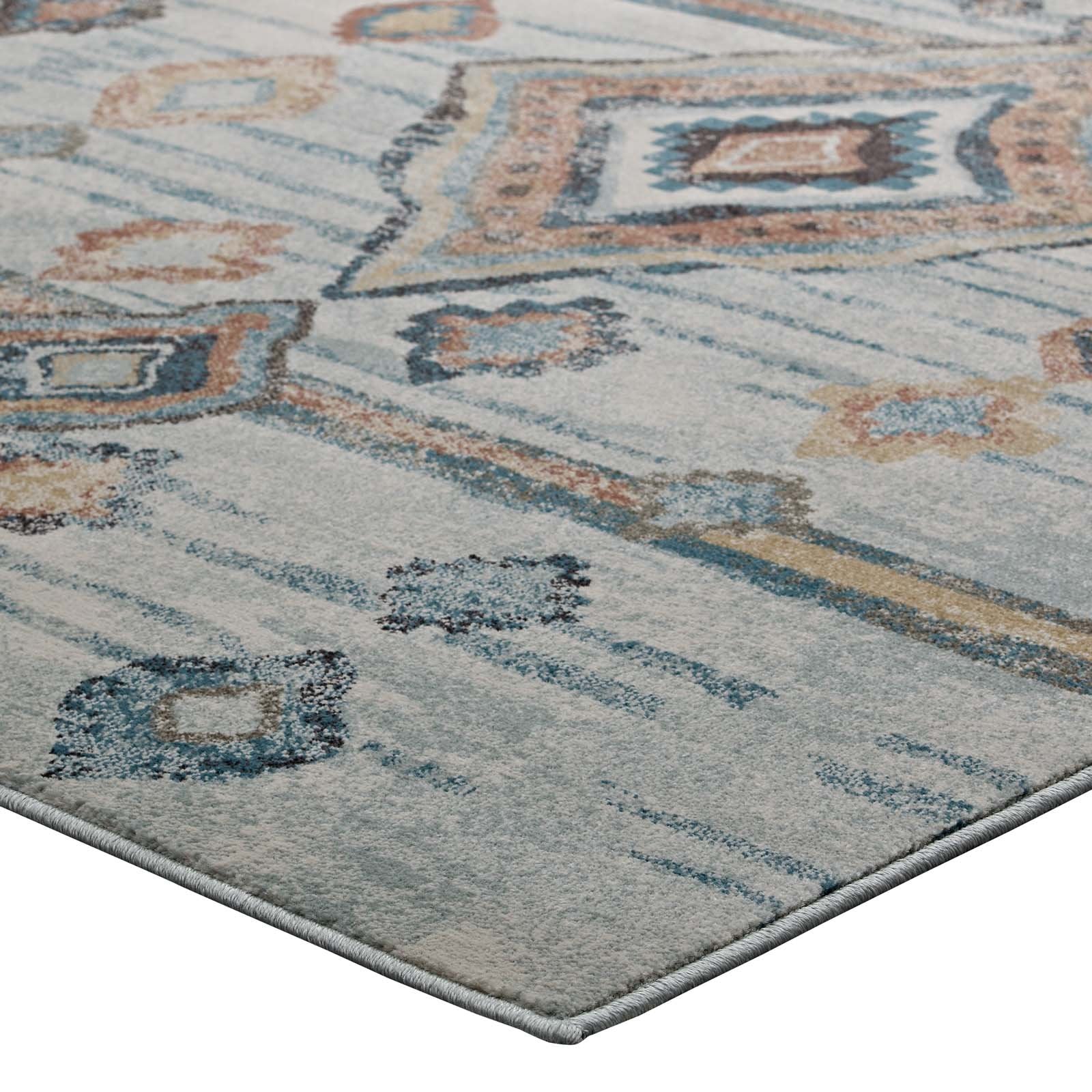 Carpet & Rugs | CasaFoyer Jenica Distressed Moroccan Tribal Abstract Diamond Area Rug | Durable | Stain Resistant | 5x8 Size | Silver Blue/Beige/Brown | casafoyer.myshopify.com
