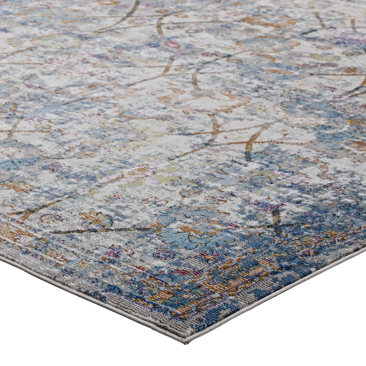 Carpet & Rugs | CasaFoyer Minu Distressed Floral Lattice Area Rug | Elegant & Durable | Machine-Woven Polypropylene | Rubber Bottom | Non-Shedding | Stain-Resistant | 4x6 | Light Blue, Yellow & Orange | casafoyer.myshopify.com