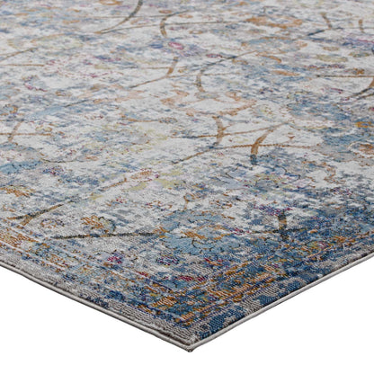 Carpet & Rugs | CasaFoyer Minu Distressed Floral Lattice Area Rug | Elegant & Durable | Machine-Woven Polypropylene | Rubber Bottom | Non-Shedding | Stain-Resistant | 4x6 | Light Blue, Yellow & Orange | casafoyer.myshopify.com
