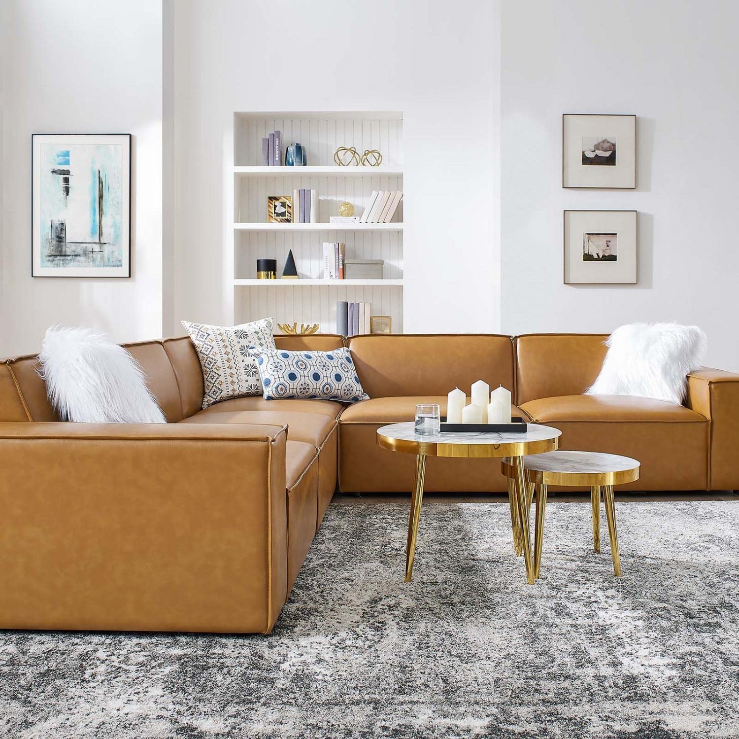 kitchen and dining room sets | CasaFoyer Restore Vegan Leather 5-Piece Sectional Sofa | Minimalist Elegance | French Piping | Comfortable Seating | Sturdy & Durable | Non-Marking Foot Caps | casafoyer.myshopify.com