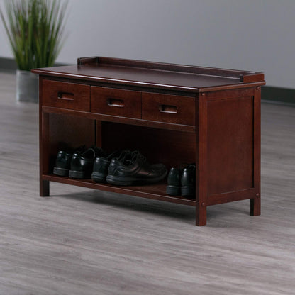 BENCH | Ergode Adriana Storage Bench | Comfortable Seating | Ample Storage Space | Walnut Finish | 3 Drawers | Dimensions: 37.90W x 14.17D x 22H | casafoyer.myshopify.com