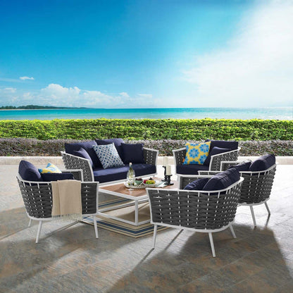 kitchen and dining room sets | CasaFoyer Stance Outdoor Collection | Modern Design | Aluminum Frame | Waterproof Cushions | 6 Piece Patio Set (White/Navy) | casafoyer.myshopify.com