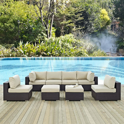 sofas | CasaFoyer Convene Outdoor Sectional Set | Durable Rattan Weave | Weather-Resistant Cushions | 8-Piece Patio Sofa Set | Espresso Beige | casafoyer.myshopify.com