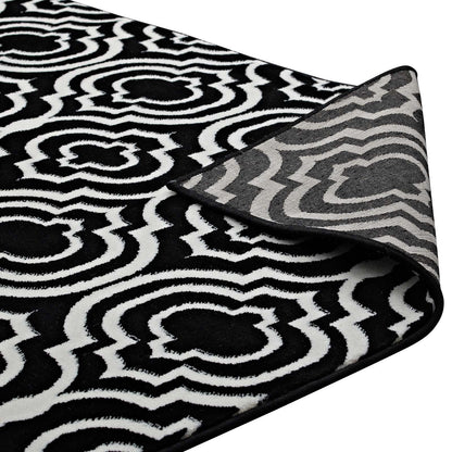 Carpet & Rugs | CasaFoyer Frame Transitional Moroccan Trellis Area Rug | Durable Polypropylene | Rubber Bottom | Geometric Lattice Pattern | Stain Resistant | Easy to Clean | 5x8 Size | Black and White | casafoyer.myshopify.com