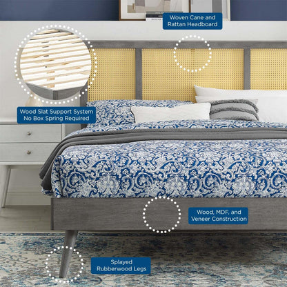 adjustable bed bases | CasaFoyer Kelsea Woven Cane Rattan Wood Full Platform Bed | Retro Detail | Organic Aesthetics | Mid-Century Modern with Tropical Flair | Sturdy | No Box Spring Needed | Gray | casafoyer.myshopify.com