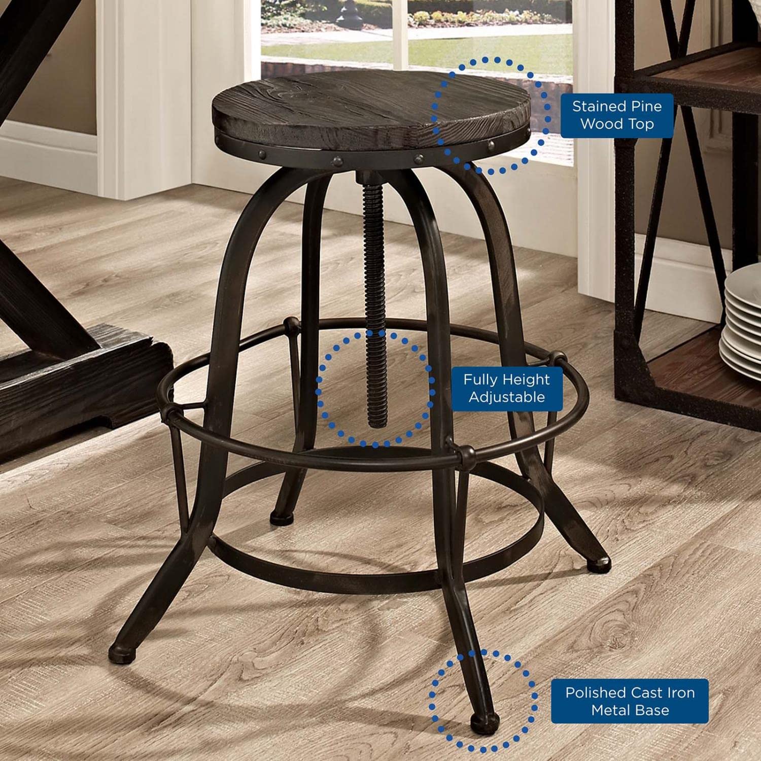 barstools | CasaFoyer Collect Wood and Iron Metal Bar Stool | Rustic Farmhouse meets Industrial Modern | Solid Pine Wood & Cast Iron Stand | Perfect for Kitchen, Dining Room, or Bar | Includes 1 Stool | casafoyer.myshopify.com