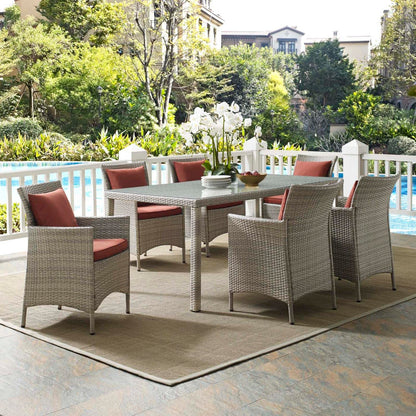 kitchen and dining room sets | CasaFoyer Conduit 7 Piece Outdoor Patio Dining Set | Transitional Style | Modern Flair | Aluminum Frame | UV-Resistant Wicker Rattan | Foam Padded Cushions | Waterproof Covers | Tempered Glass Tabletop | All-Weather | Includes Table, Chairs, and Cushions | casafoyer.myshopify.com
