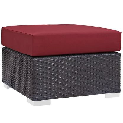 Ottoman | Convene Outdoor Sectional | Durable Rattan Ottoman | Patio, Backyard, Poolside | Weather-Resistant Cushions | Espresso Red | casafoyer.myshopify.com