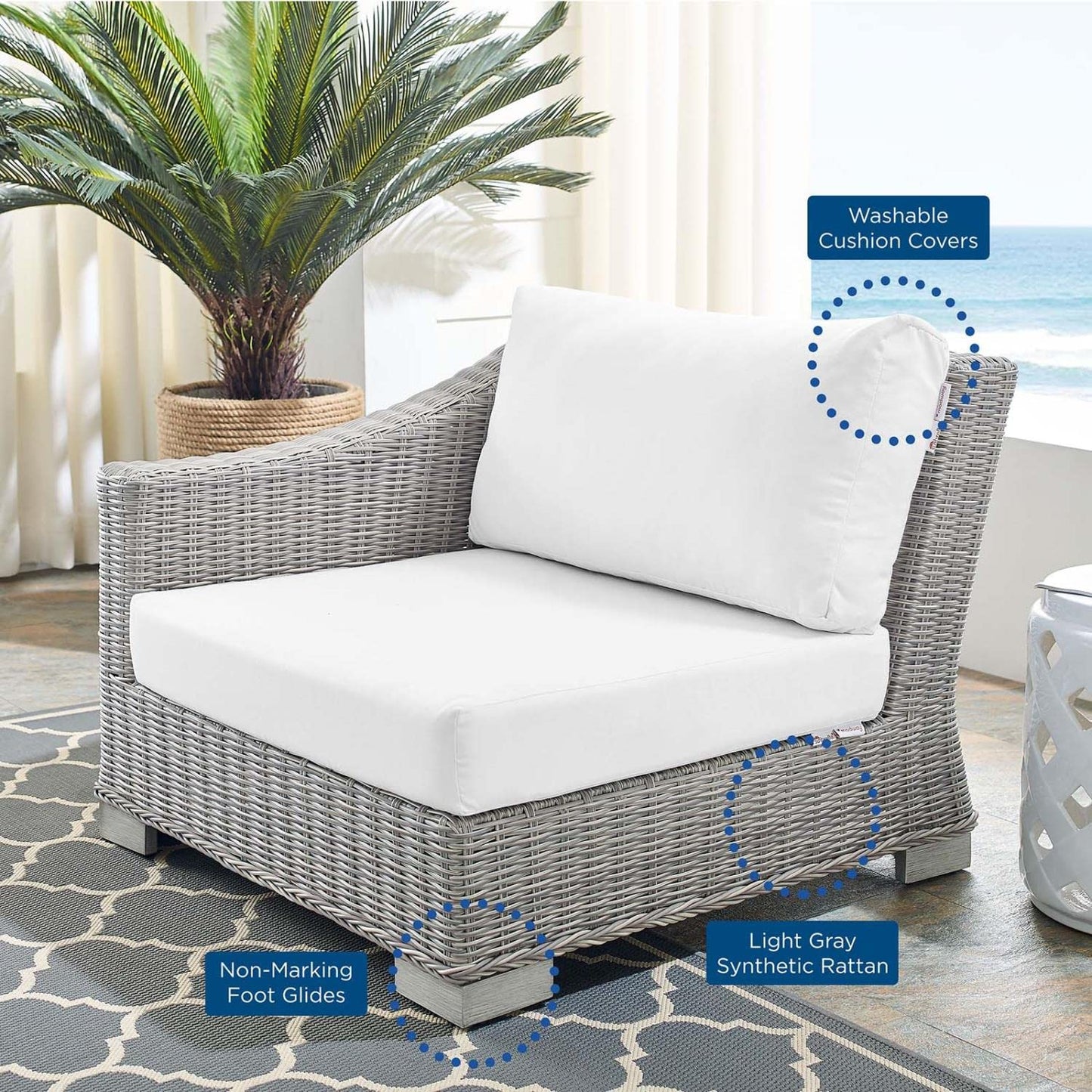 patio bistro sets | CasaFoyer Conway Outdoor Patio Wicker Rattan Left-Arm Sectional Sofa Chair | UV-Resistant | Modular Design | Sunbrella Fabric | Powder-Coated Aluminum Frame | casafoyer.myshopify.com