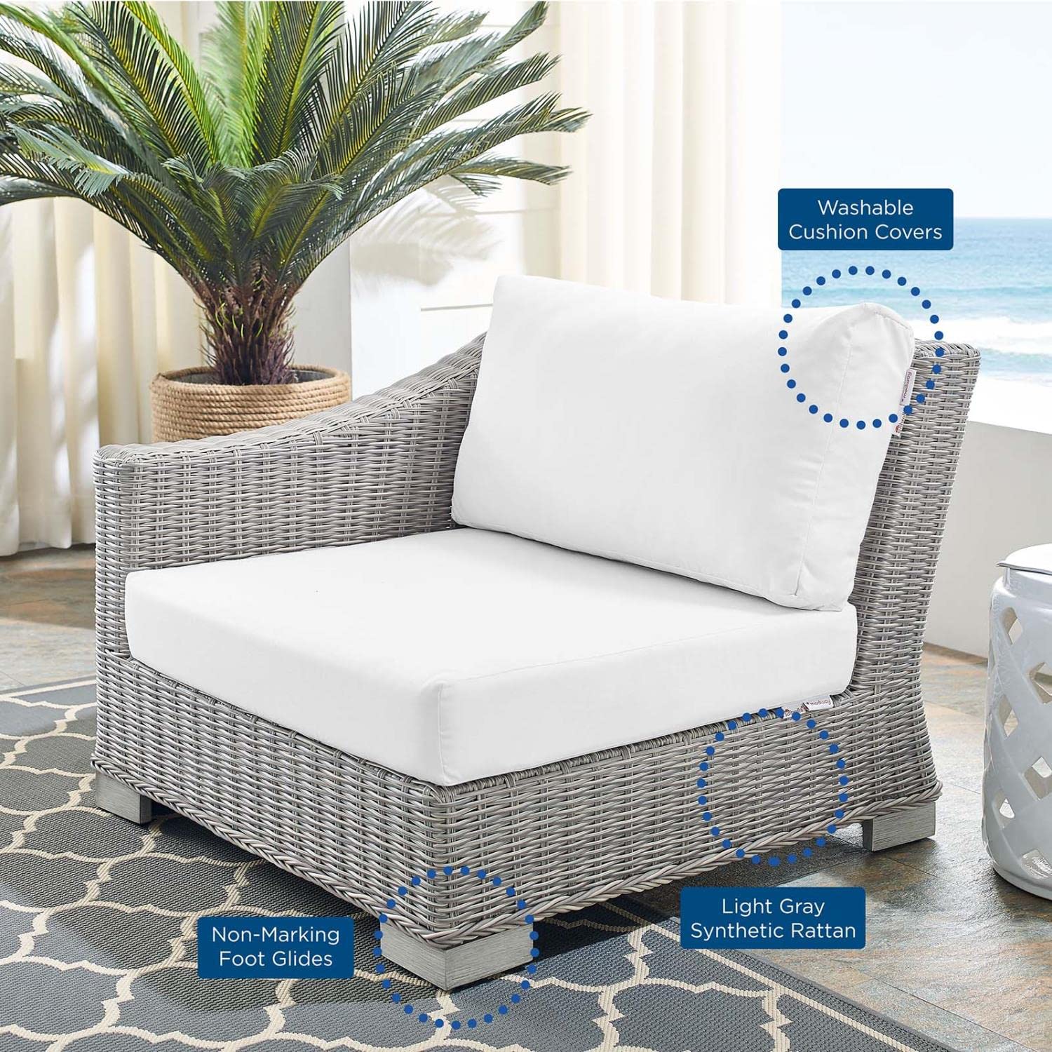 patio bistro sets | CasaFoyer Conway Outdoor Patio Wicker Rattan Left-Arm Sectional Sofa Chair | UV-Resistant | Modular Design | Sunbrella Fabric | Powder-Coated Aluminum Frame | casafoyer.myshopify.com