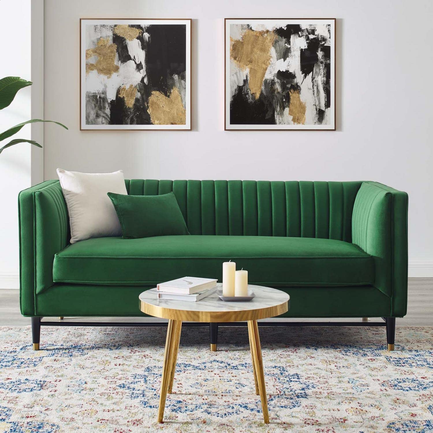 sofas | CasaFoyer Devote Channel Tufted Performance Velvet Loveseat | Retro Design | Stain-Resistant | Luxurious Seating | Durable Materials | Black Rubberwood Legs | Gold Stainless Steel Sleeves | Non-Marking Foot Caps | casafoyer.myshopify.com