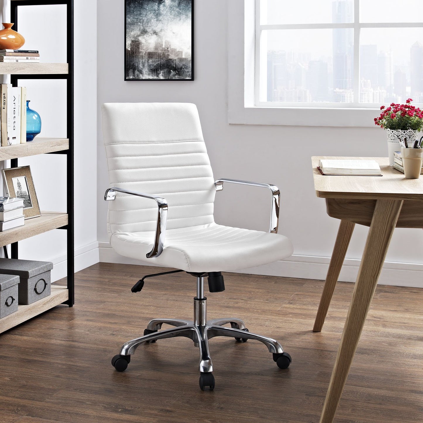 home office desk chairs | CasaFoyer Finesse Mid Back Office Chair | Comfortable & Stylish | Ribbed Cushion | Chrome Armrests | Adjustable Height | Perfect for Carpeted Surfaces | casafoyer.myshopify.com