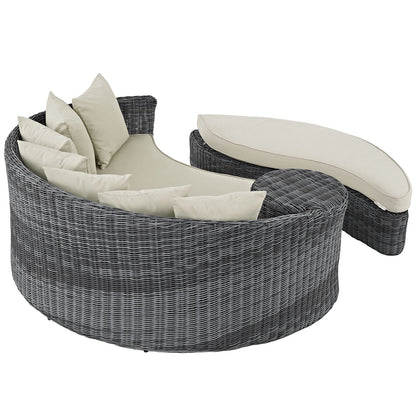 sofas | CasaFoyer Summon Outdoor Patio Sectional Daybed | Luxurious Comfort | Top-Notch Quality | Two-Tone Rattan | Sunbrella Cushions | UV Protection | Powder-Coated Aluminum Frame | casafoyer.myshopify.com