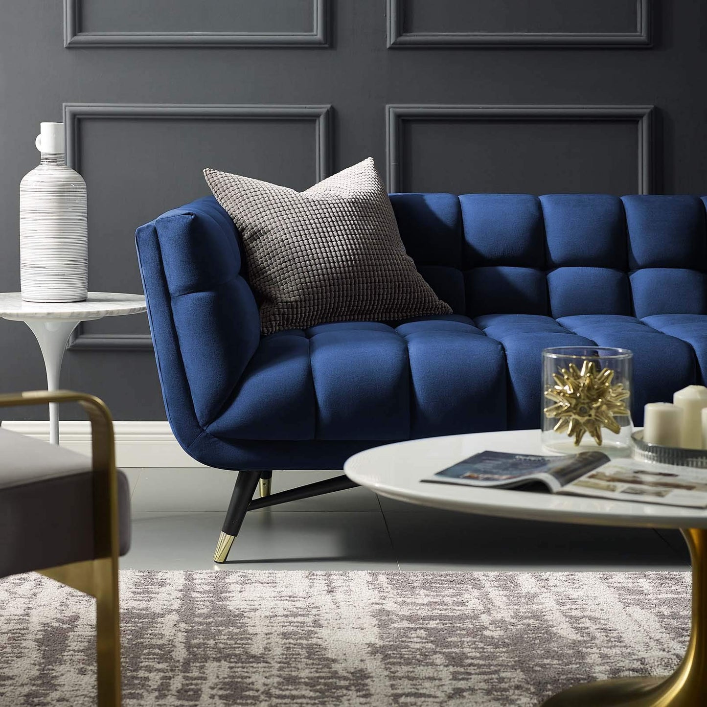 sofas | CasaFoyer Adept Performance Velvet Sofa | Trendy, Contemporary & Mid-Century Modern Design | Stain-Resistant Velvet Upholstery | Plush & Comfortable | Black Birchwood Frame with Gold Metal Accents | Holds up to 1322 lbs. | casafoyer.myshopify.com