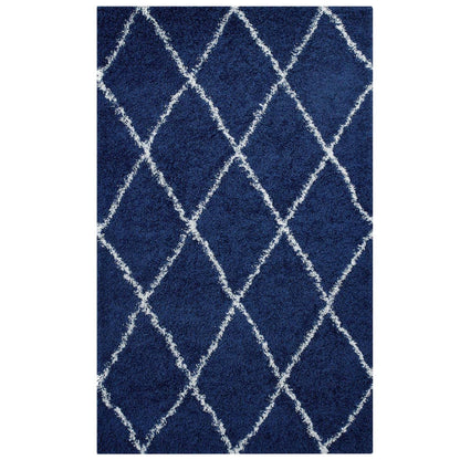 area rugs | CasaFoyer Toryn Diamond Trellis Shag Area Rug | Navy/Ivory | 5x8 ft | Durable Polypropylene | Stylish Lattice Pattern | High Pile Weave | Easy to Maintain | Safe for Kids/Pets | Protects Floors | casafoyer.myshopify.com