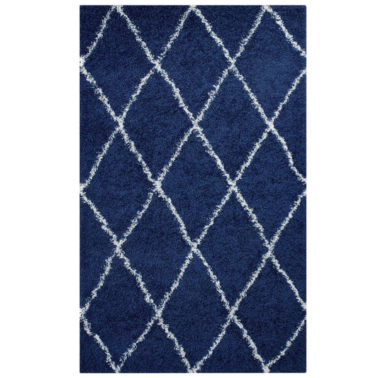 area rugs | CasaFoyer Toryn Diamond Trellis Shag Area Rug | Navy/Ivory | 5x8 ft | Durable Polypropylene | Stylish Lattice Pattern | High Pile Weave | Easy to Maintain | Safe for Kids/Pets | Protects Floors | casafoyer.myshopify.com