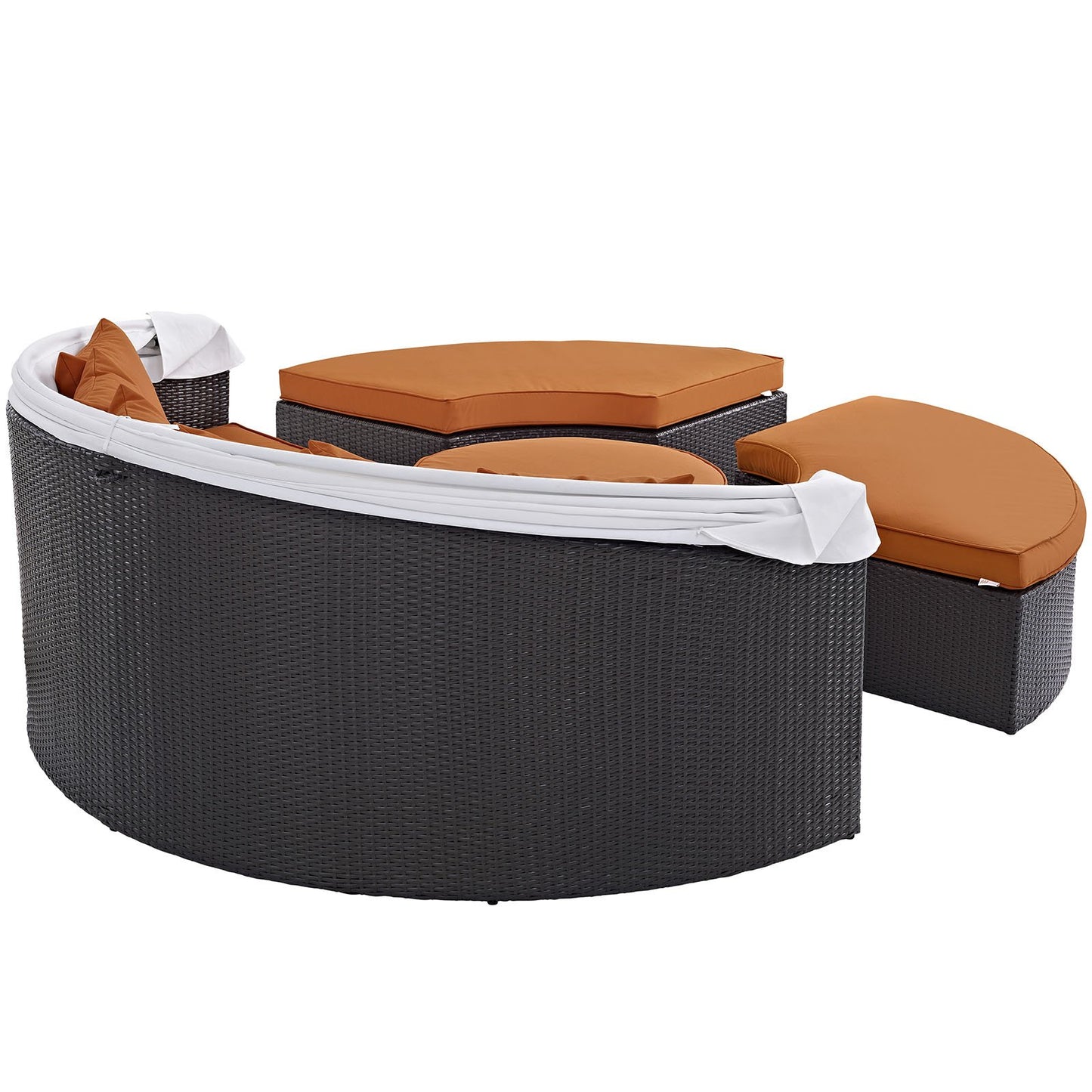 sofas | CasaFoyer Convene Outdoor Sectional Series | Modular Patio Daybed with Canopy | Weather-Resistant Cushions | Espresso Orange | casafoyer.myshopify.com