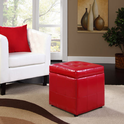 ottomans | CasaFoyer Volt Button Tufted Faux Leather Upholstered Storage Ottoman | Compact & Reliable | Square Shape | Footrest & Storage Compartment | Sturdy Wood Frame | Soft & Durable Faux Leather | Stylish Addition to Any Room | Red | casafoyer.myshopify.com