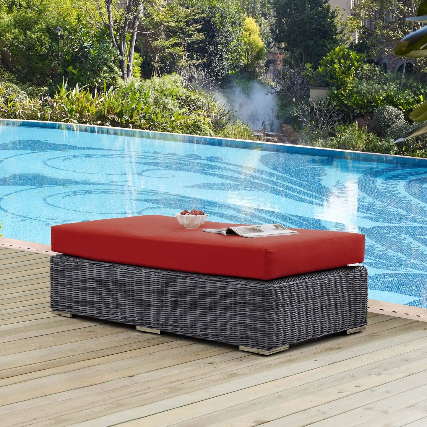 ottomans | CasaFoyer Summon Outdoor Patio Sunbrella Rectangle Ottoman | Unparalleled Comfort & Quality | Two-Tone Rattan Weave | Sunbrella Cushions | UV Protection | Powder-Coated Aluminum Frame | casafoyer.myshopify.com