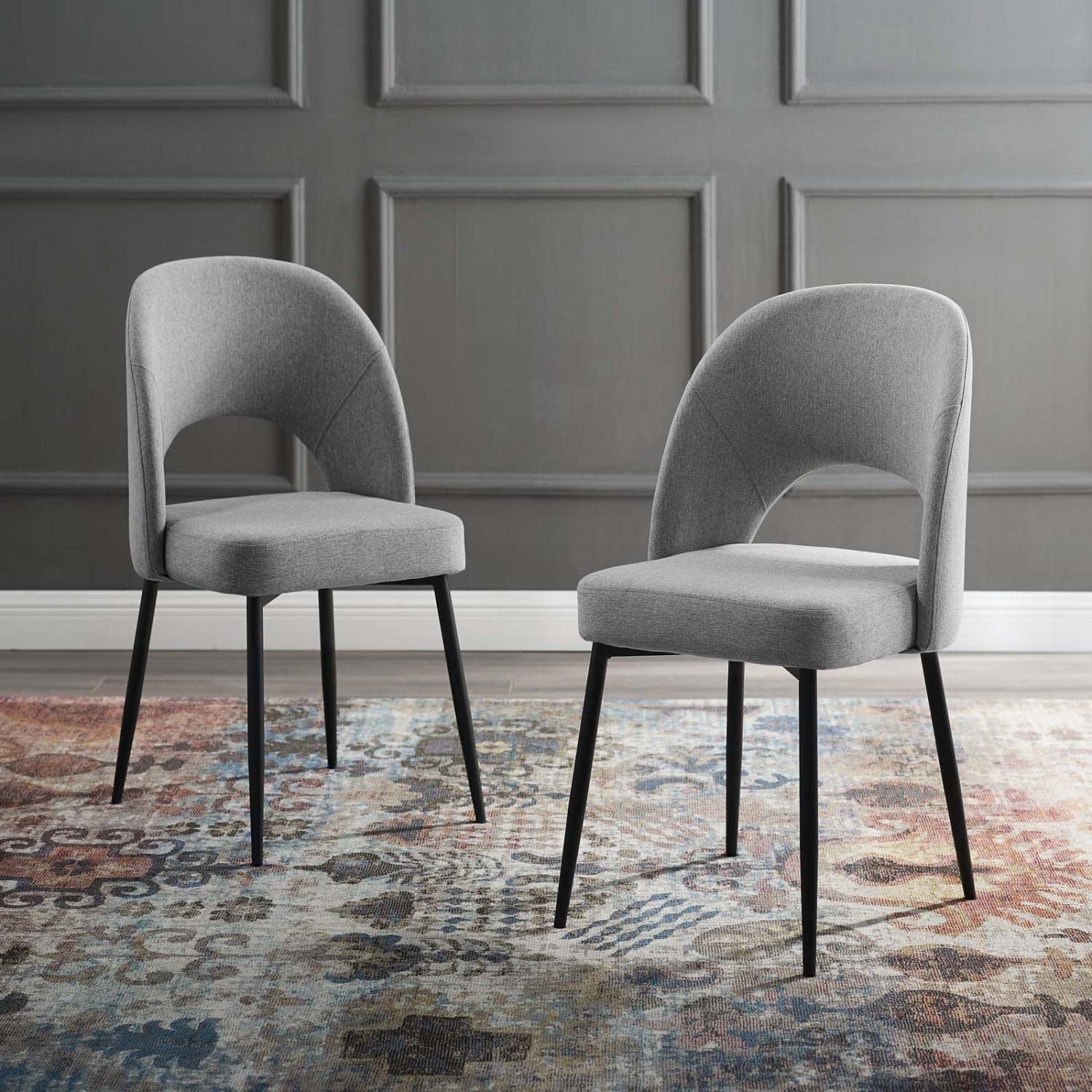 home office desk chairs | CasaFoyer Rouse Upholstered Fabric Dining Side Chair | Luxurious Design | Comfortable Foam Padding | Bentwood Construction | Matte Black Legs | Set of 2 | casafoyer.myshopify.com