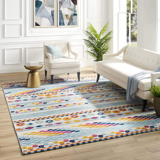 Carpet & Rugs | CasaFoyer Cadhla Vintage Abstract Geometric Lattice Indoor/Outdoor Area Rug | 8x10 Size | Multicolored | Durable & Stylish | Pet & Family-Friendly | casafoyer.myshopify.com