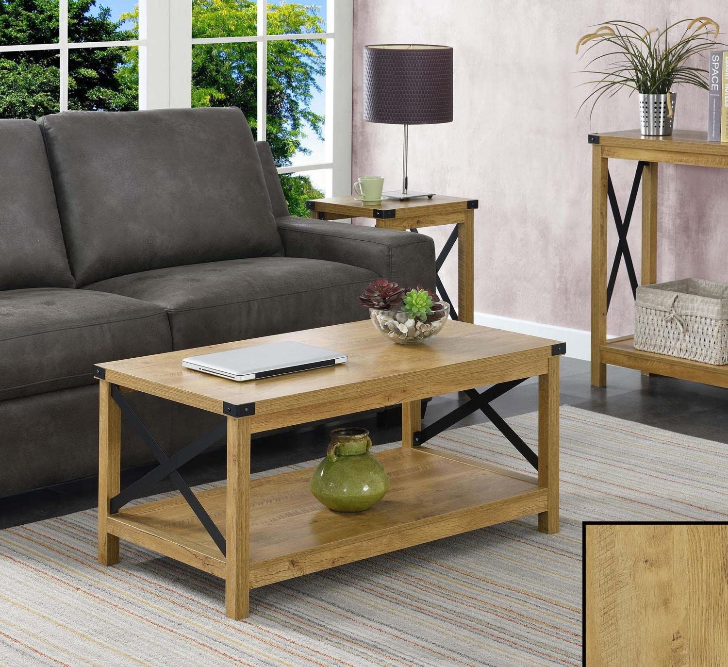 TABLE | Durango Coffee Table with Shelf | Industrial Farmhouse Style | Durable Particleboard & Metal Construction | Ample Surface Area & Storage | Ergode Collection | casafoyer.myshopify.com
