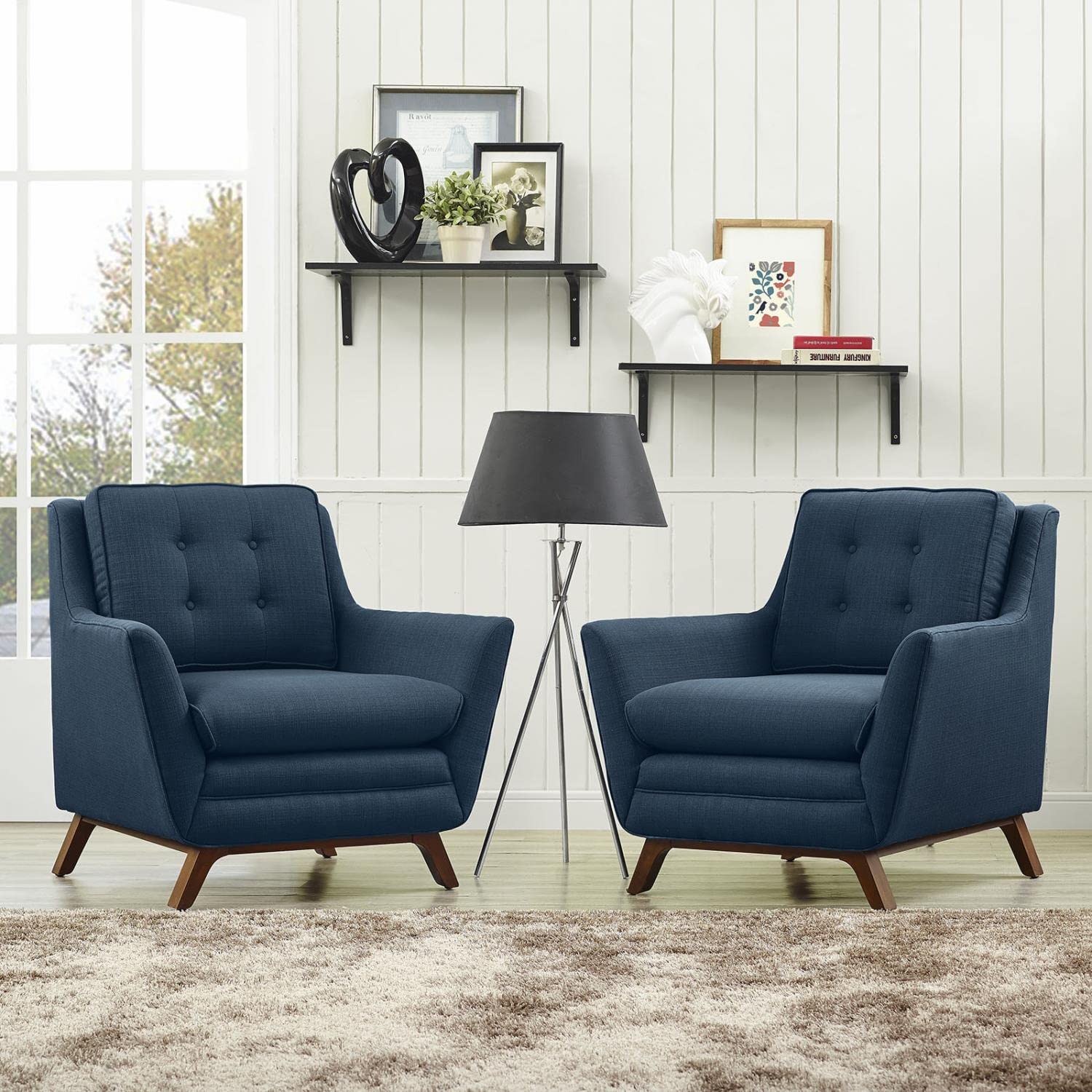 kitchen and dining room sets | CasaFoyer Beguile Collection | Mid-Century Fabric Armchairs | Elegant Design | Plush Cushions | Tufted Buttons | Walnut Base | Set of 2 | casafoyer.myshopify.com
