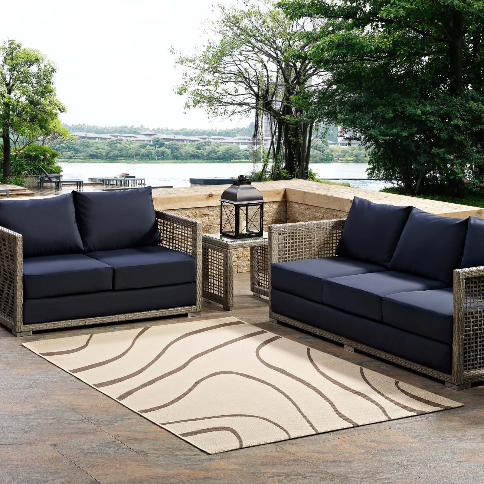 Carpet & Rugs | CasaFoyer Surge Swirl Abstract Indoor/Outdoor Area Rug | Durable Polypropylene | Fade & Stain Resistant | Low Pile Weave | 5x8 Size | Light & Dark Beige | casafoyer.myshopify.com