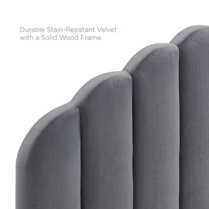 headboards | CasaFoyer Veronique Channel Tufted Scalloped Performance Velvet Twin Headboard | Stain-Resistant Upholstery | Adjustable Height | Charcoal | casafoyer.myshopify.com