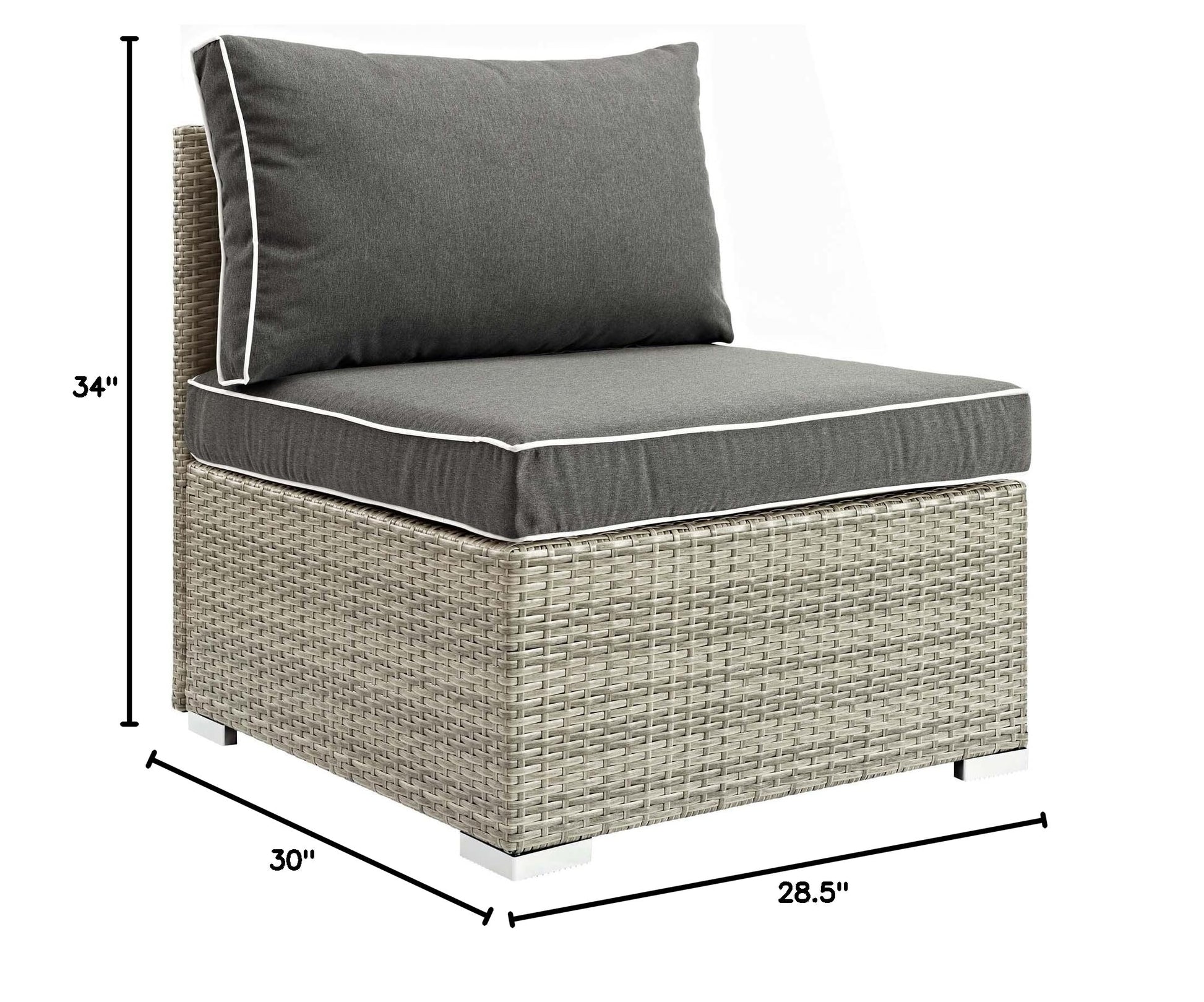 ottomans | CasaFoyer Repose Outdoor Patio Armless Sectional Sofa Chair | Tan/Gray Rattan | UV Protection | Plush Cushions | Sturdy Aluminum Frame | 331lb Capacity | casafoyer.myshopify.com