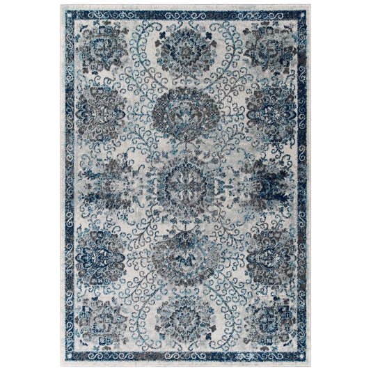 Carpet & Rugs | CasaFoyer Kensie Distressed Vintage Floral Moroccan Trellis Area Rug | Elegant Design | Durable Frise Polypropylene | Stain Resistant | Easy to Clean | 8x10 Ivory and Blue | casafoyer.myshopify.com