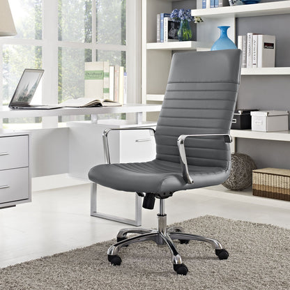 home office desk chairs | CasaFoyer Finesse Highback Computer Desk Office Chair | Gray Vinyl Cushioned | Waterfall Seat | Polished Aluminum Arms | Height Adjustable | Tilt Control | casafoyer.myshopify.com