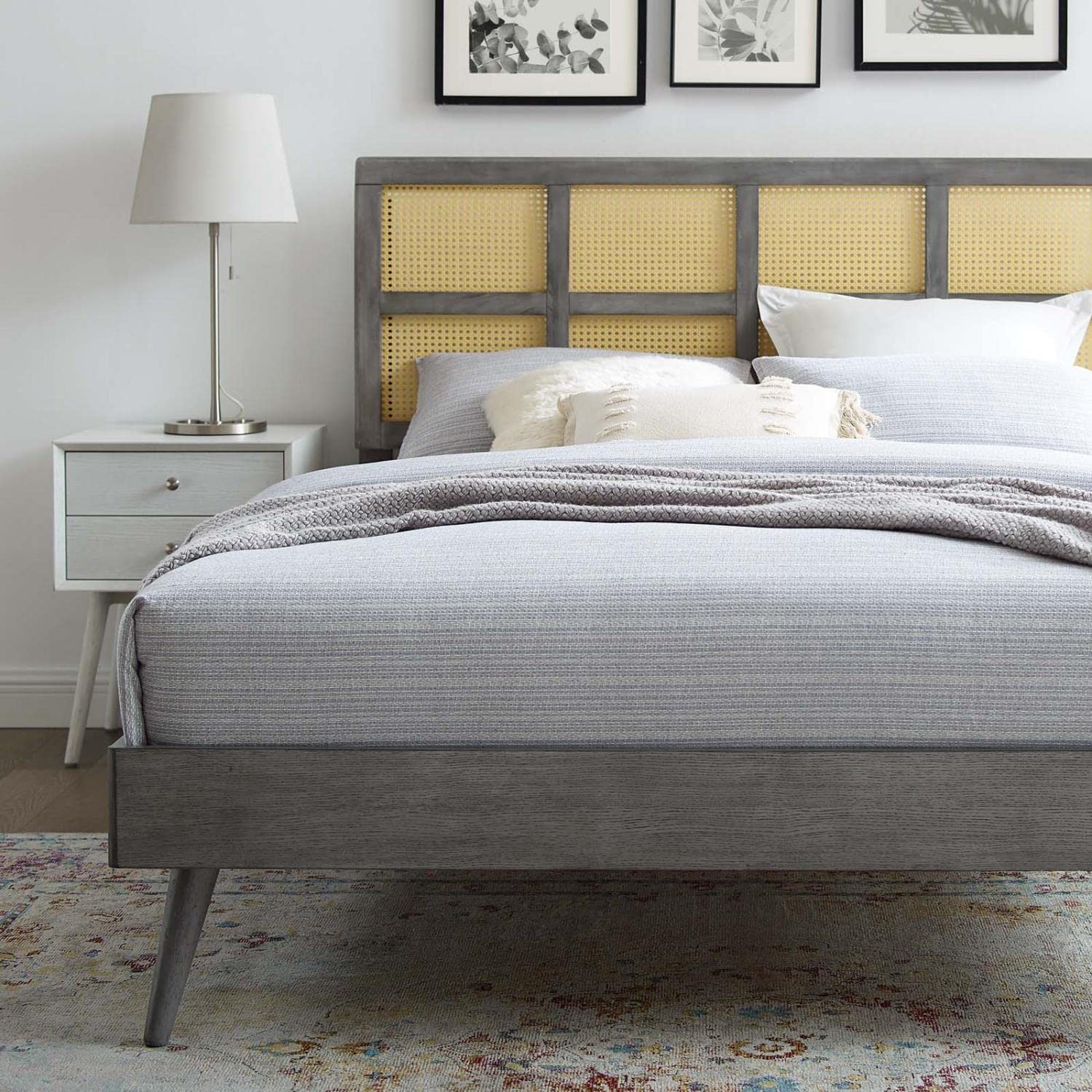 adjustable bed bases | CasaFoyer Sidney Woven Cane Rattan Wood Queen Platform Bed | Retro Charm | Natural Beauty | Sturdy Construction | No Box Spring Needed | Gray | casafoyer.myshopify.com