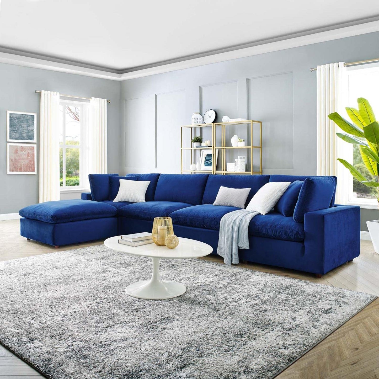 kitchen and dining room sets | CasaFoyer Commix Luxurious Sectional Sofa | Stain-Resistant Velvet Upholstery | Includes Ottoman, Armless & Corner Chairs | Navy | casafoyer.myshopify.com